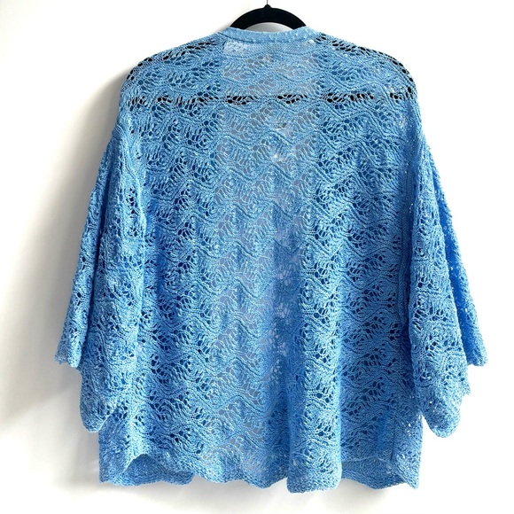 Chico’s Patrice Shrug Linen Blend Cardigan Sweater 3/4 Sleeves Manganese Blue - Picture 7 of 15